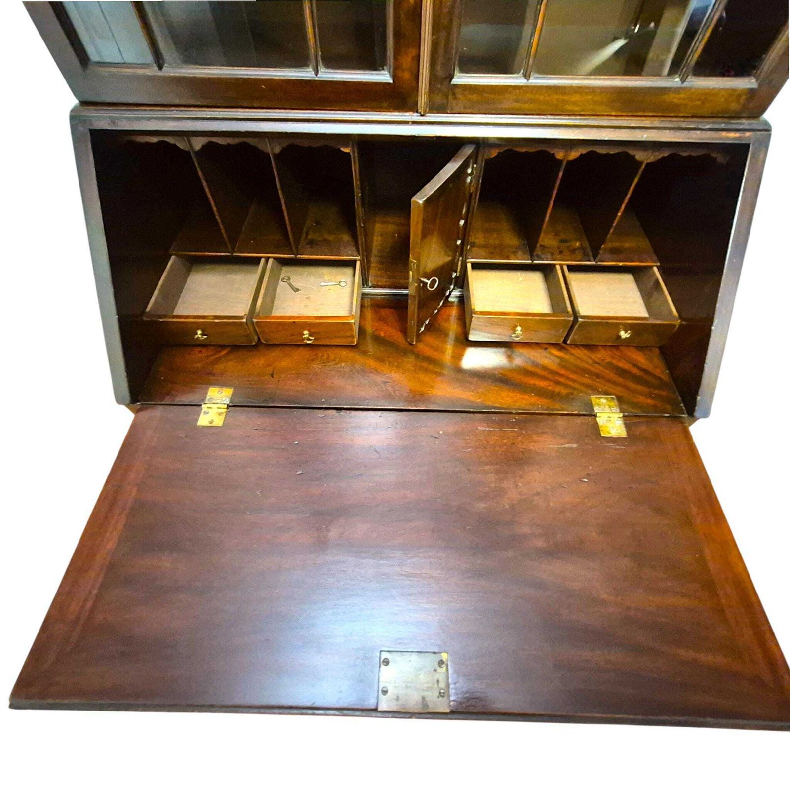 Furniture Late Victorian Mahogany Bureau Bookcase | Antique Secretaire Bookcase | Glazed Display Cabinet | Georgian Style Writing Bureau photo