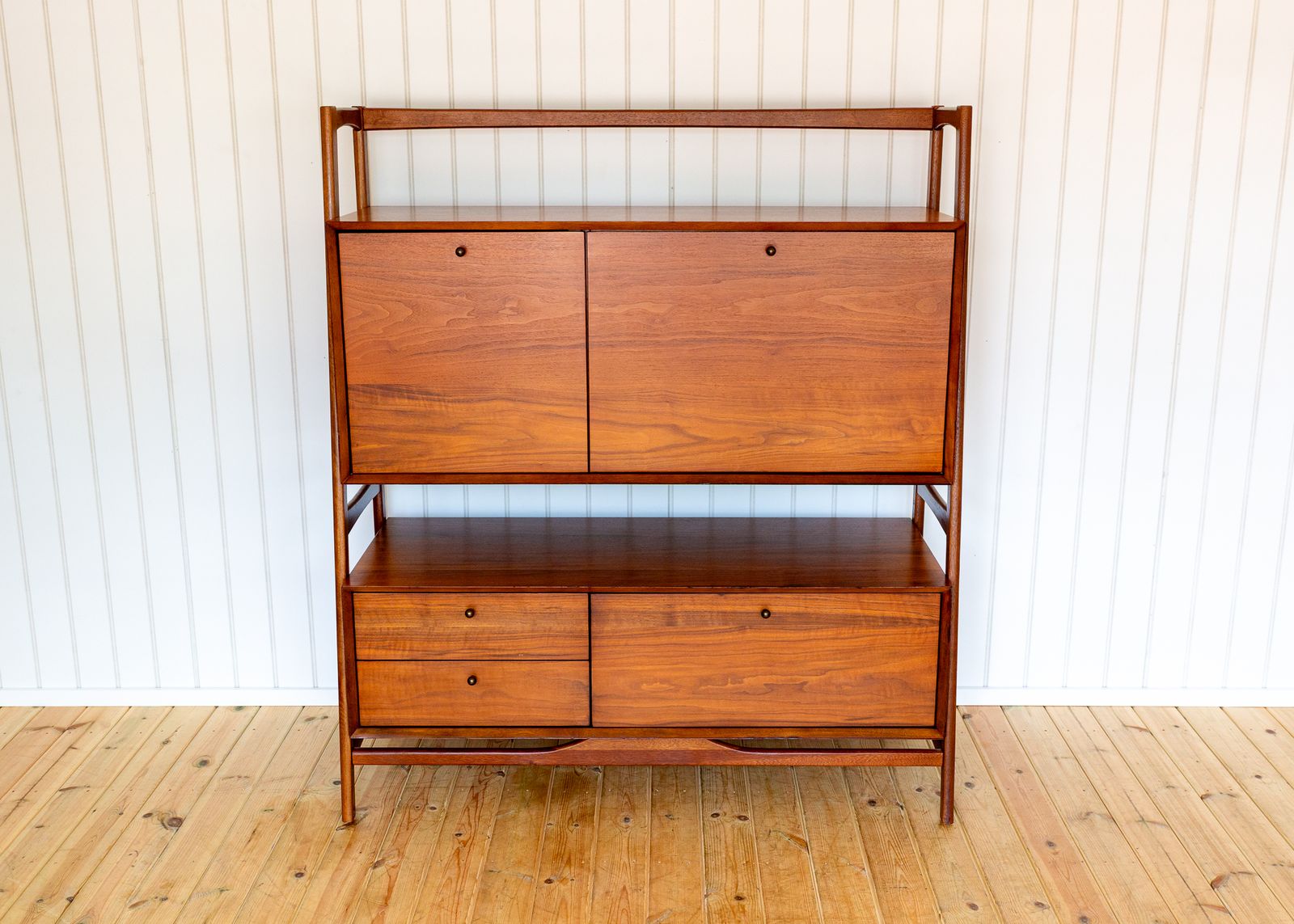 Furniture Teak Double Sideboard Danish Mid Century Style Desk Display Stand Media Unit Mcm Cabinet Tiered Hutch Double Decker Hans Wegner Credenza photo