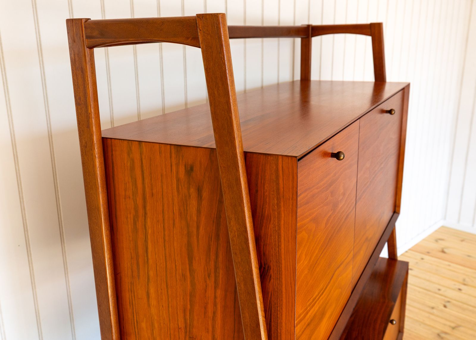 photo buy Teak Double Sideboard Danish Mid Century Style Desk Display Stand Media Unit Mcm Cabinet Tiered Hutch Double Decker Hans Wegner Credenza