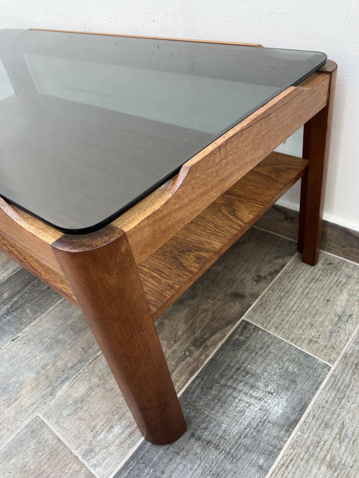 250.0 Myer Smoked Glass Teak Floating Coffee Table photo