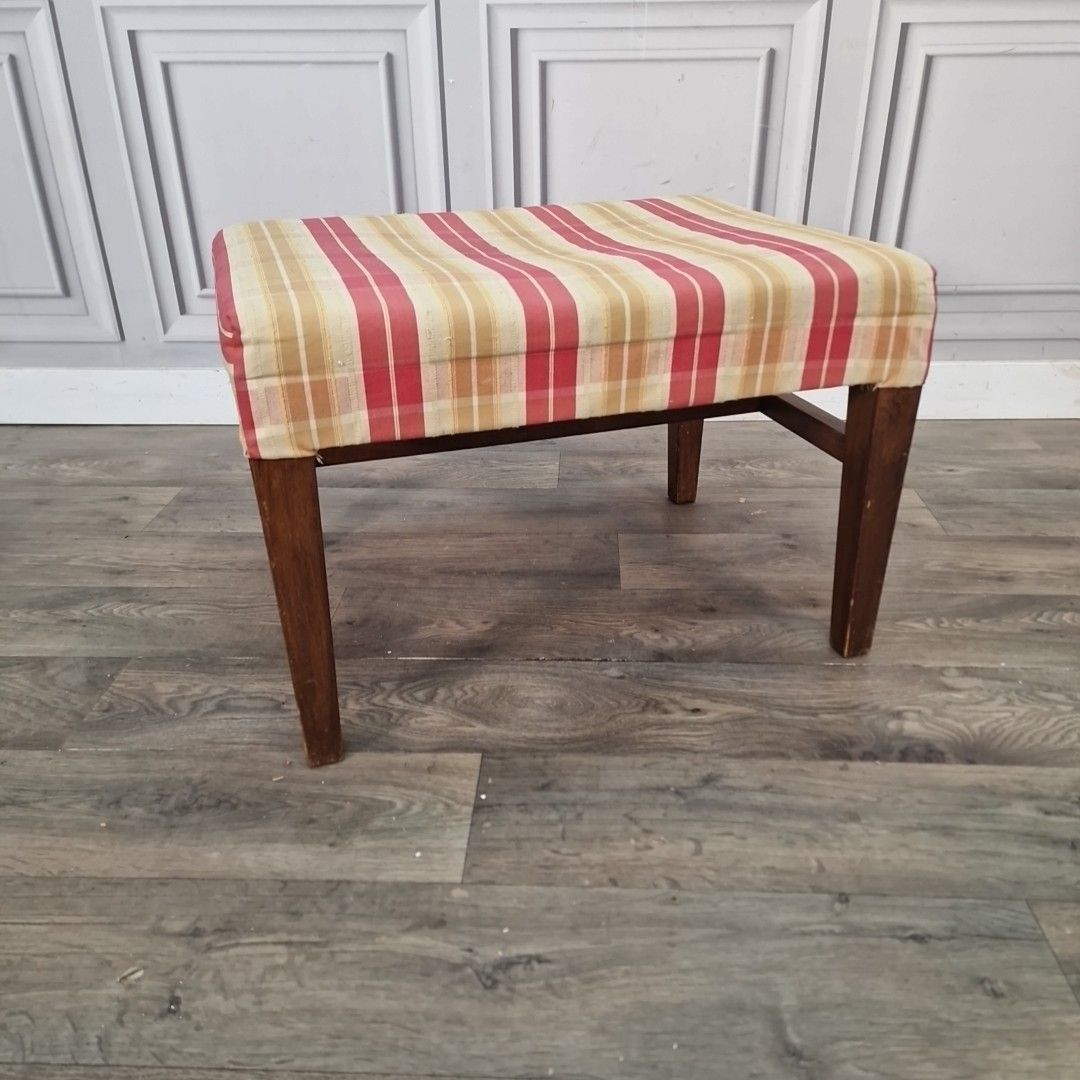 Vintage Upholstered Foot Stool Bench Striped Fabric Vanity Piano Seat Retro photo furniture