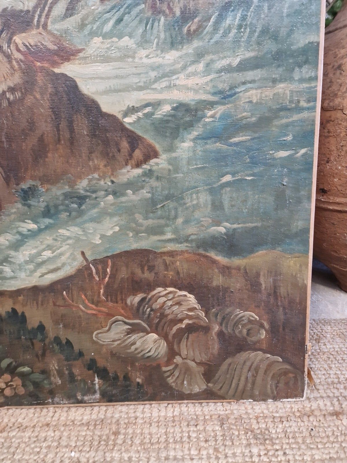 Large Antique Oil Painting Of Famous Tapestry 19th Century Chateau Artwork photo vintage