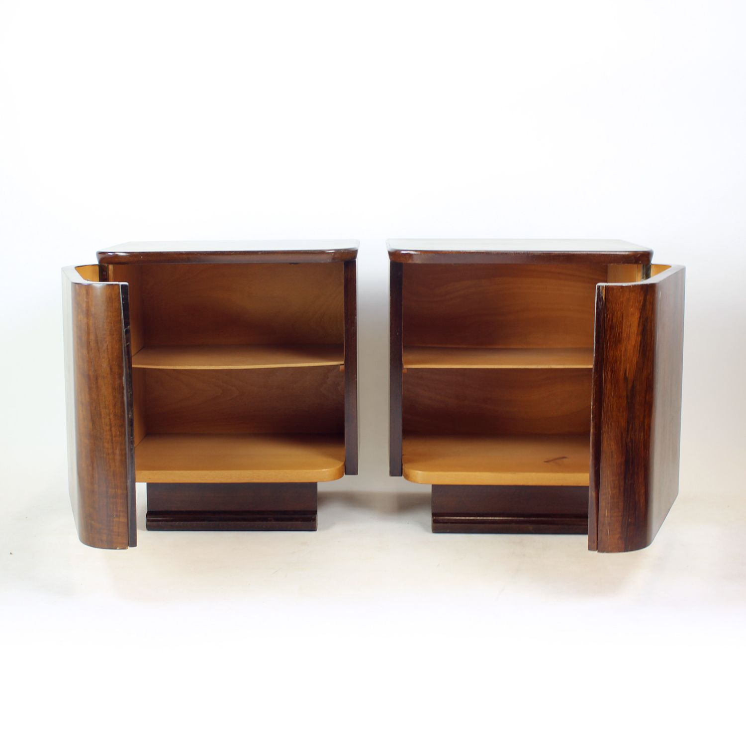 Minimalist Bedside Tables In Faux Grain Finish, Pravenec Czechoslovakia 1960s photo furniture