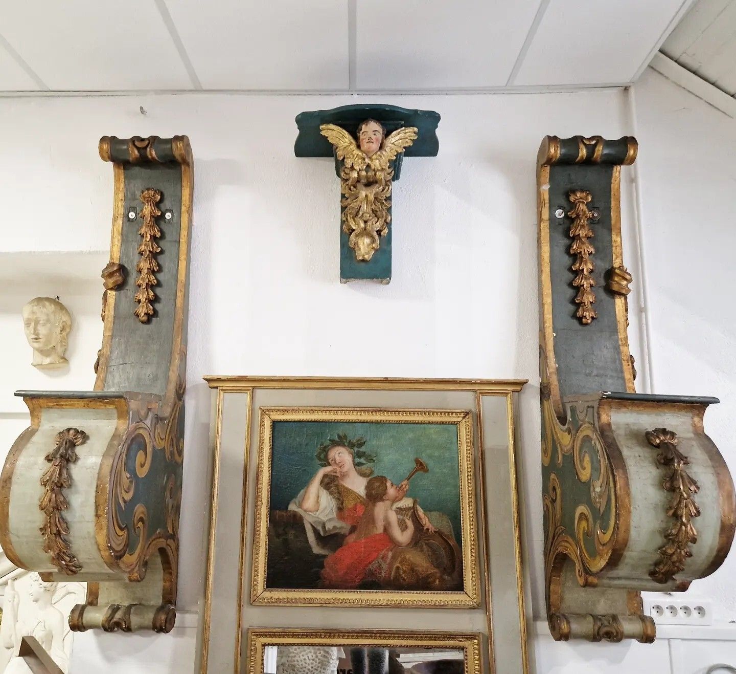 Antique Church Console Shelf 19th Century Religious Sculpture photo furniture