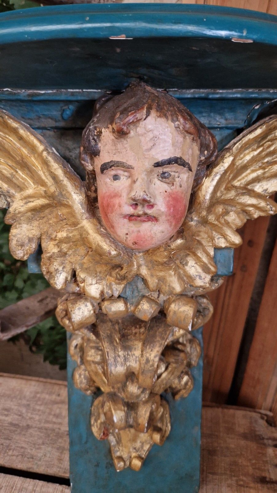 Antique Church Console Shelf 19th Century Religious Sculpture photo vintage