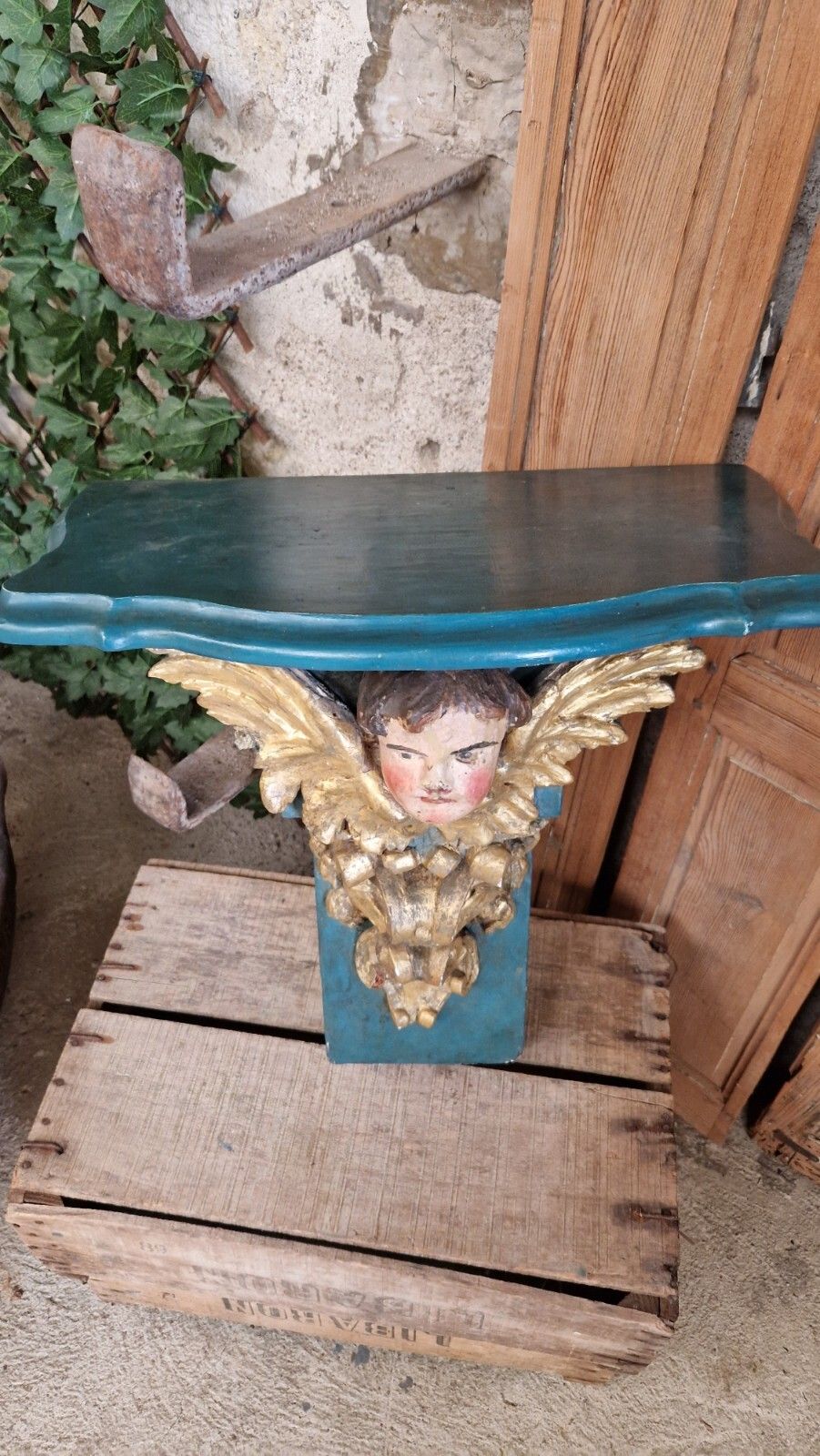 photo furniture Antique Church Console Shelf 19th Century Religious Sculpture