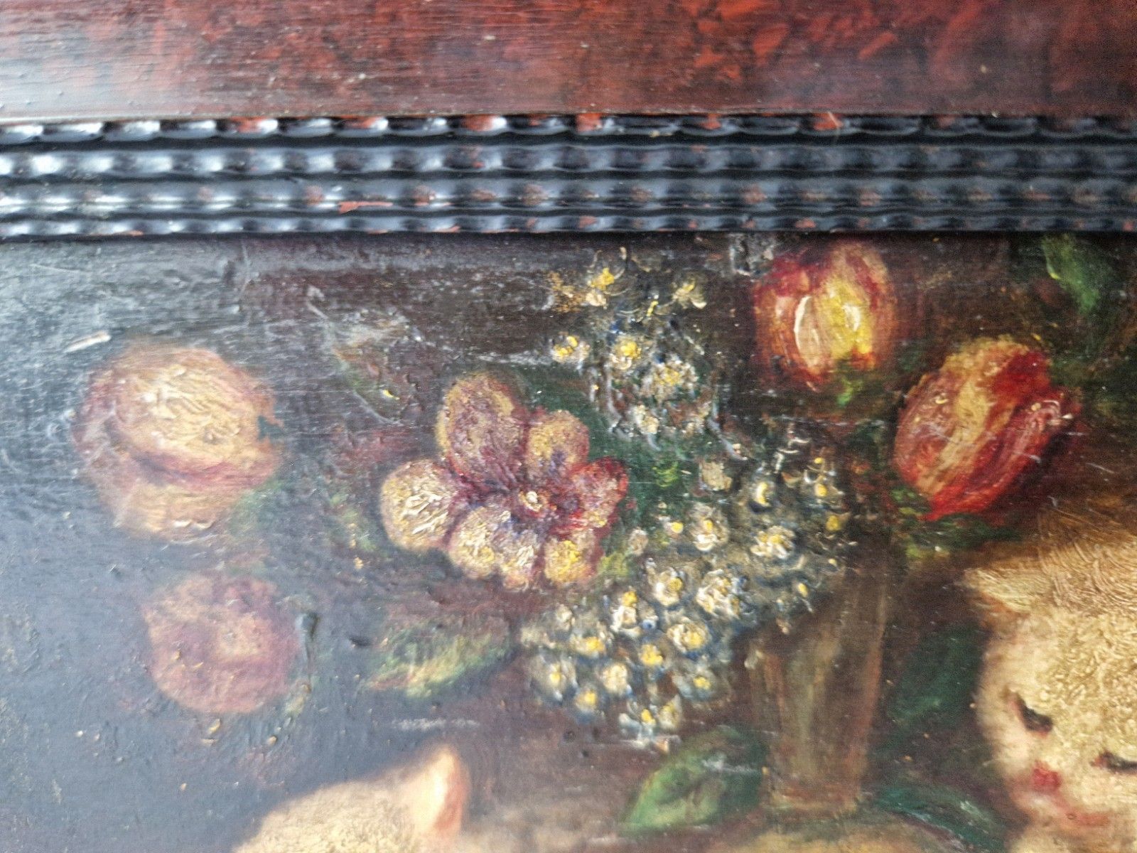 Antique Oil Painting Kittens 19th Century Signed Costa photo for sale