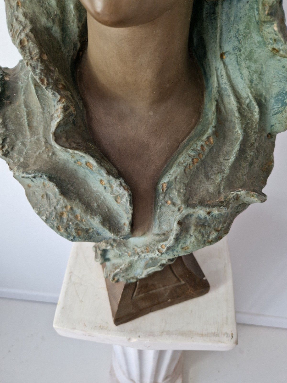Antique French Bust Patina Plaster Femme Sculpture Art Noveau photo vintage
