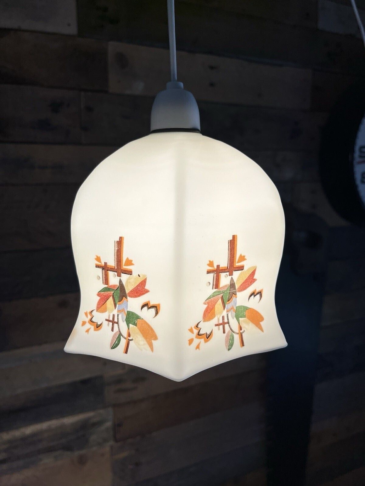 1 Art Deco Opaline Multicoloured Floral Leaf Painted Glass Lamp Light Shade 20's