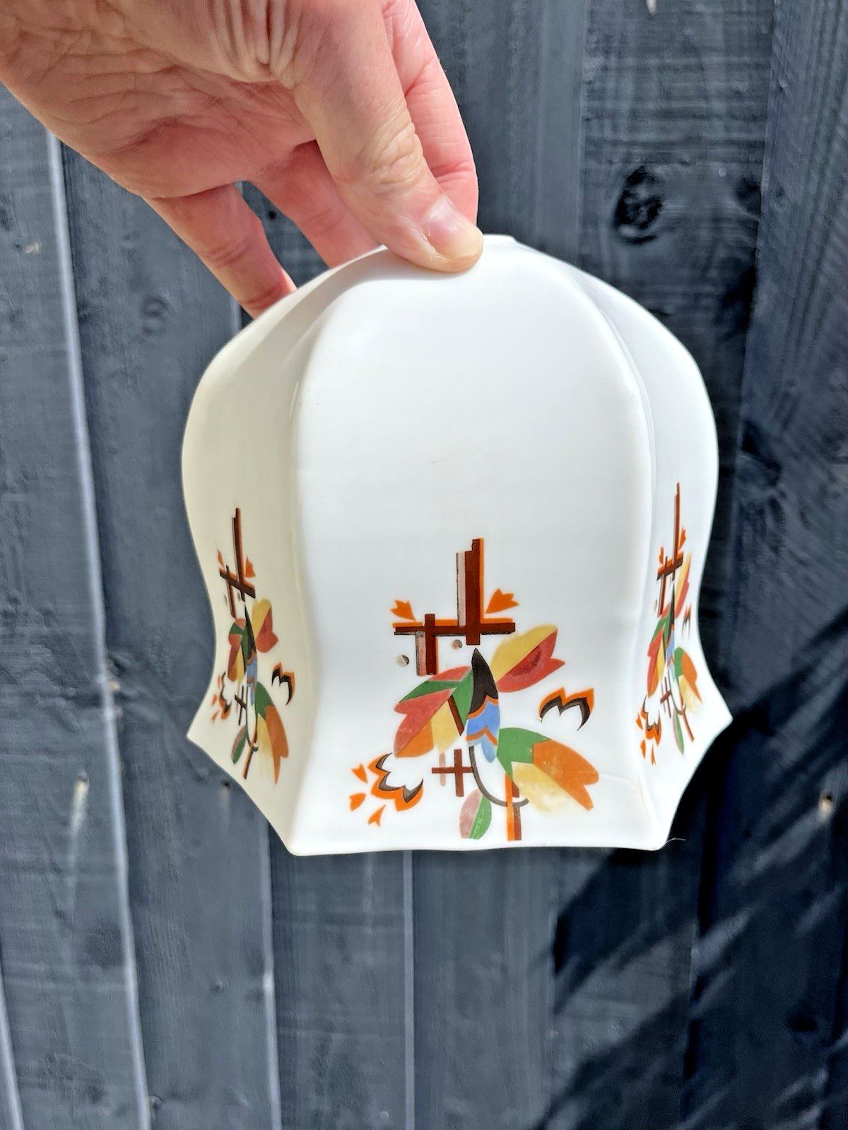 1 Art Deco Opaline Multicoloured Floral Leaf Painted Glass Lamp Light Shade 20's photo furniture