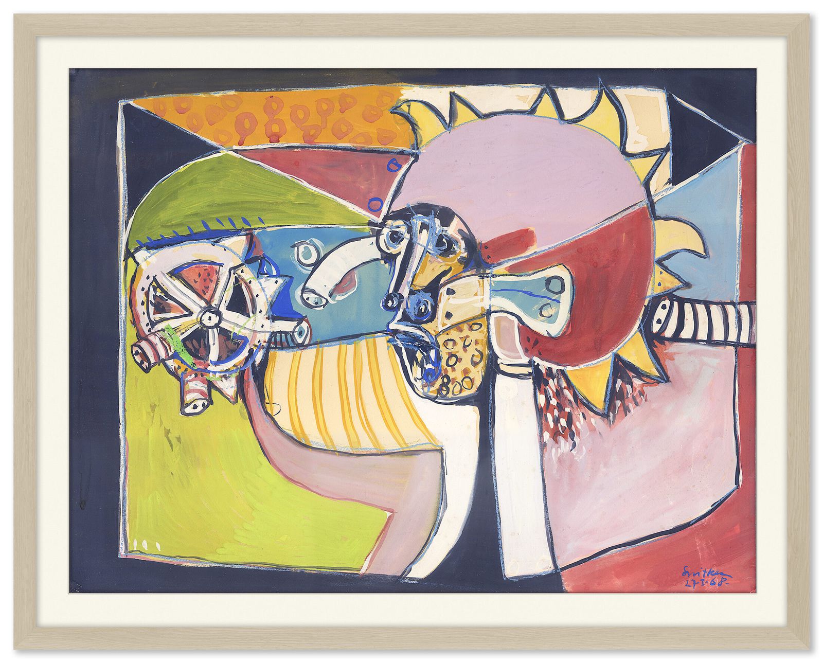 Fantastic Signed And Framed 1968 Outsider Painting On Paper