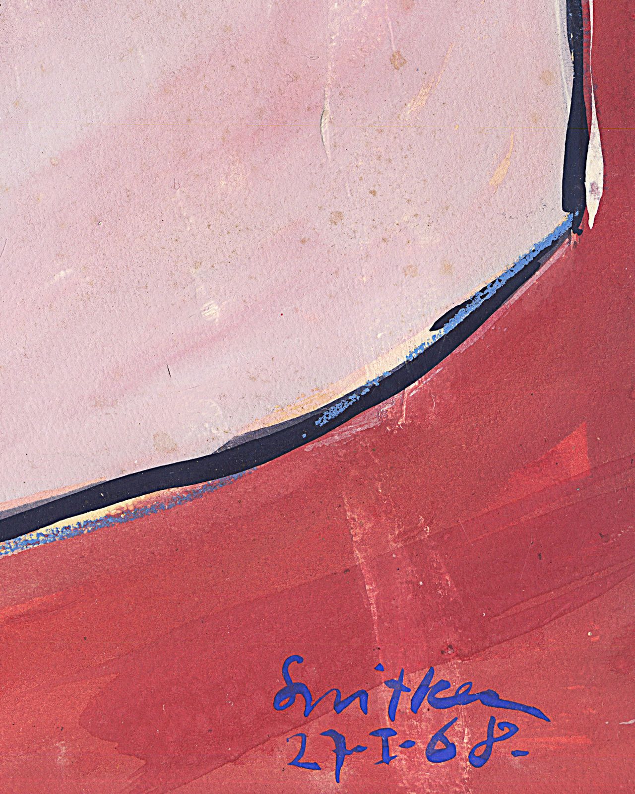 Gesigneerd en ingelijst outsider schilderij op papier uit 1968 photo 795.0
