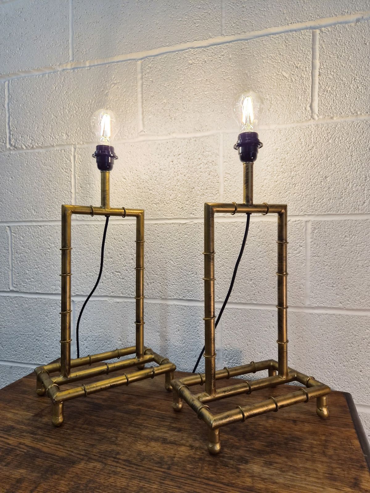 Original Mid Century Pair Of Large Gilt Metal Bamboo Table Lamps Rewired photo for sale