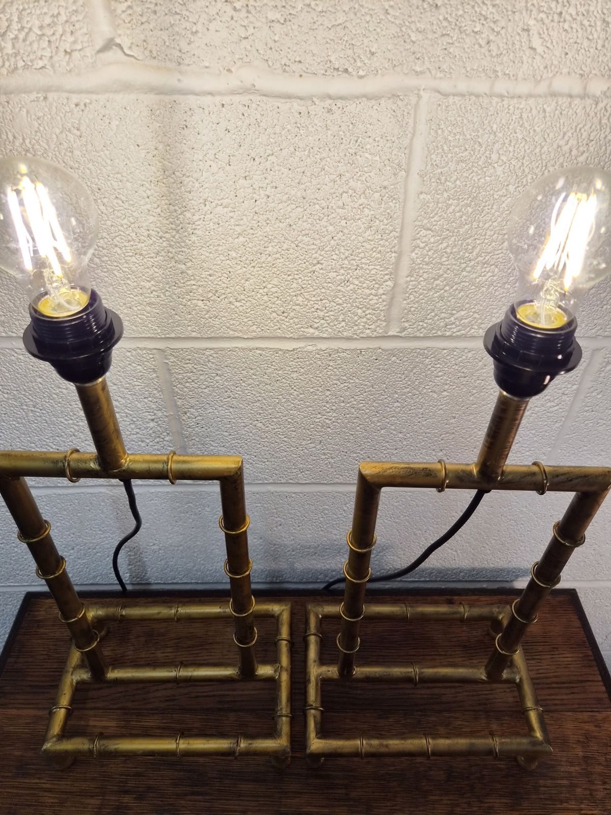 photo for sale Original Mid Century Pair Of Large Gilt Metal Bamboo Table Lamps Rewired