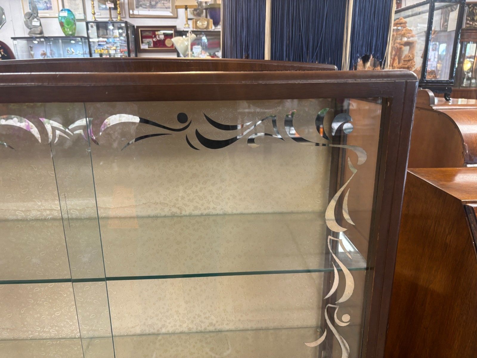 1950's Art Deco Style Wood & Glass Display Cabinet As Found photo for sale