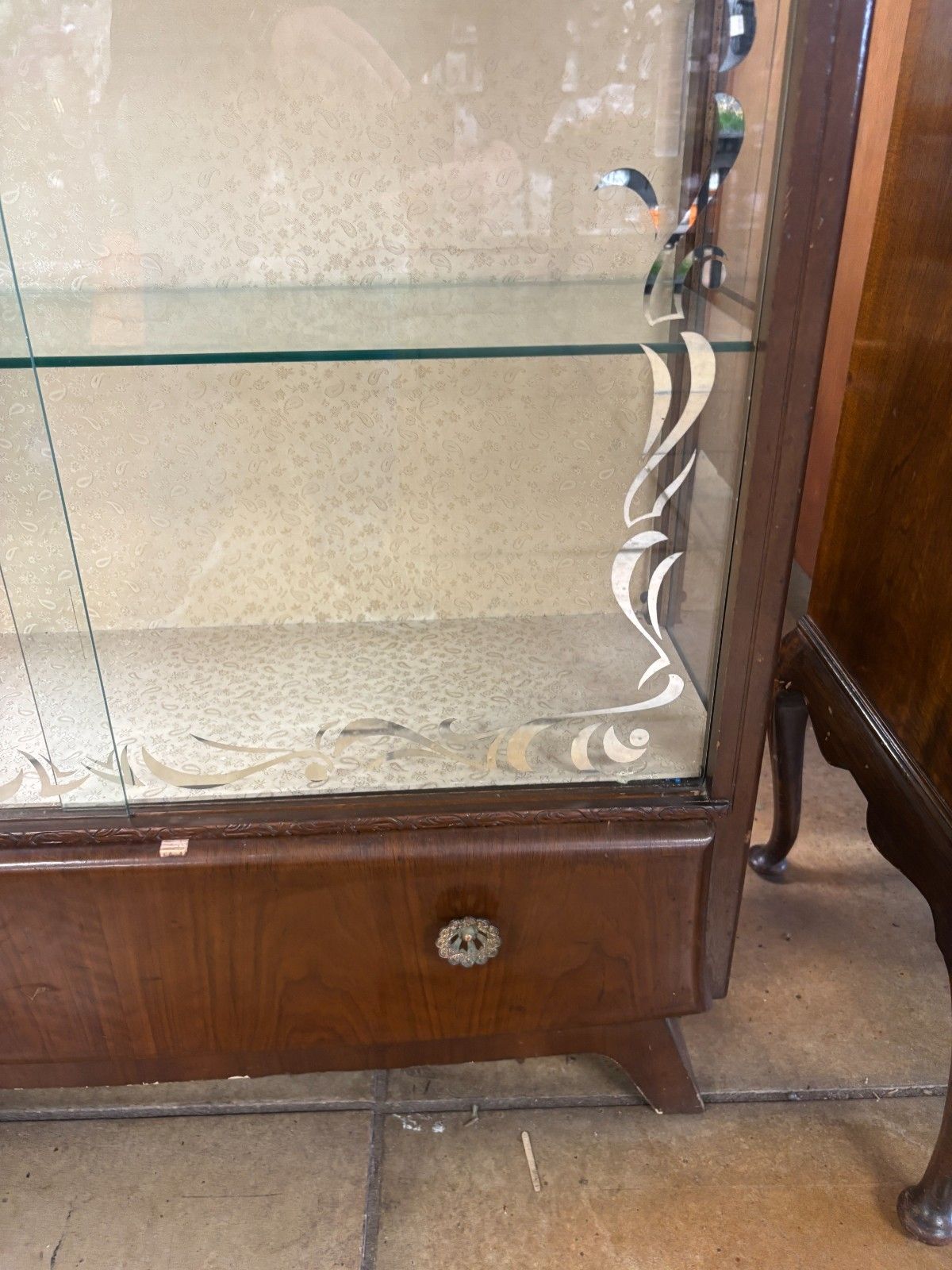 1950's Art Deco Style Wood & Glass Display Cabinet As Found photo 60.0