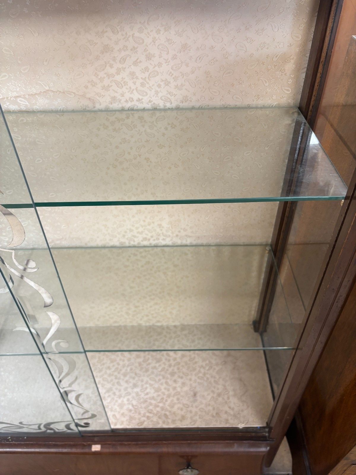 photo buy 1950's Art Deco Style Wood & Glass Display Cabinet As Found