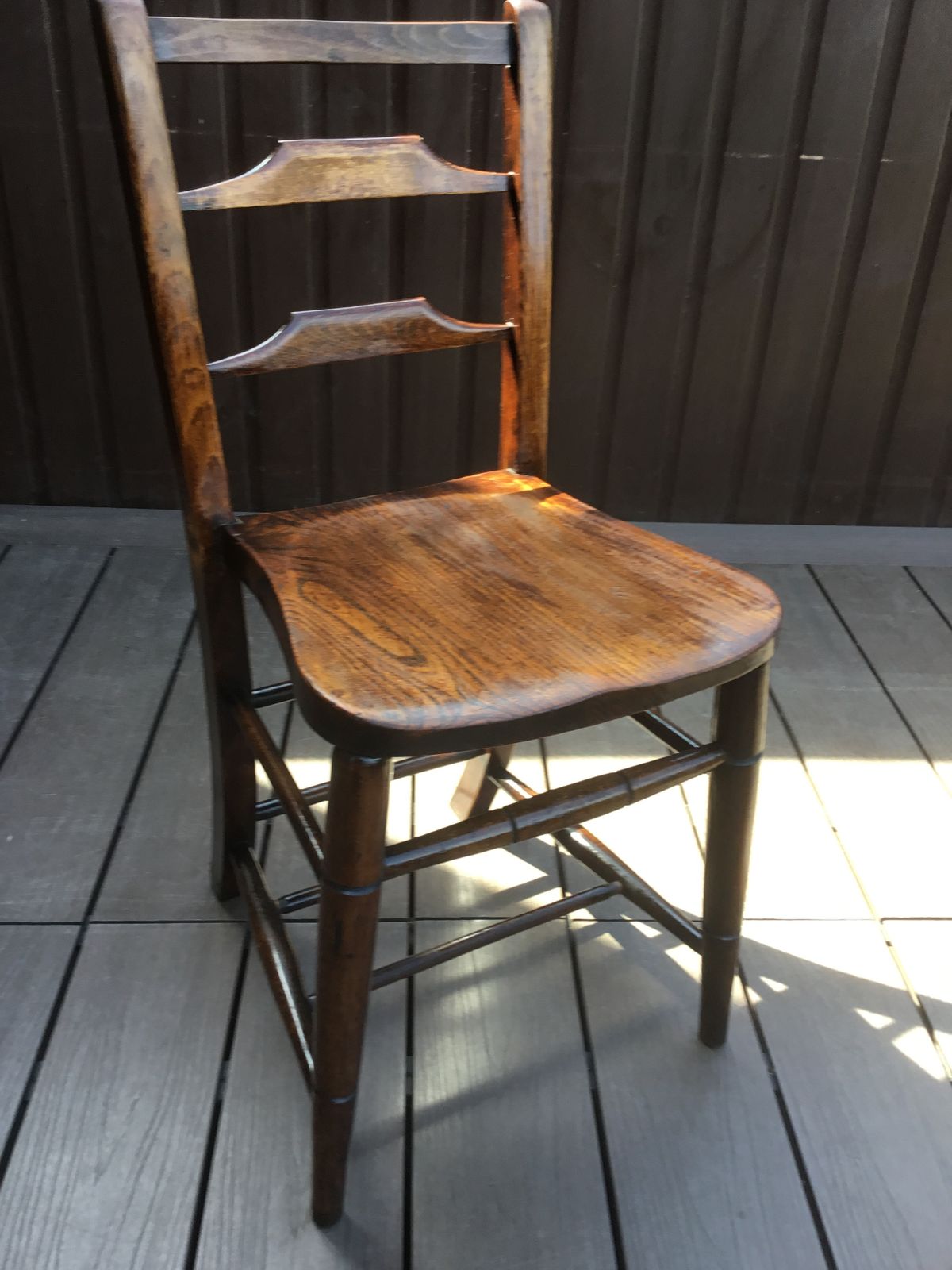 129.0 Stamped Antique C1910 English Chapel Chair. Superb Hues Of Dark Elm And Beechwood photo