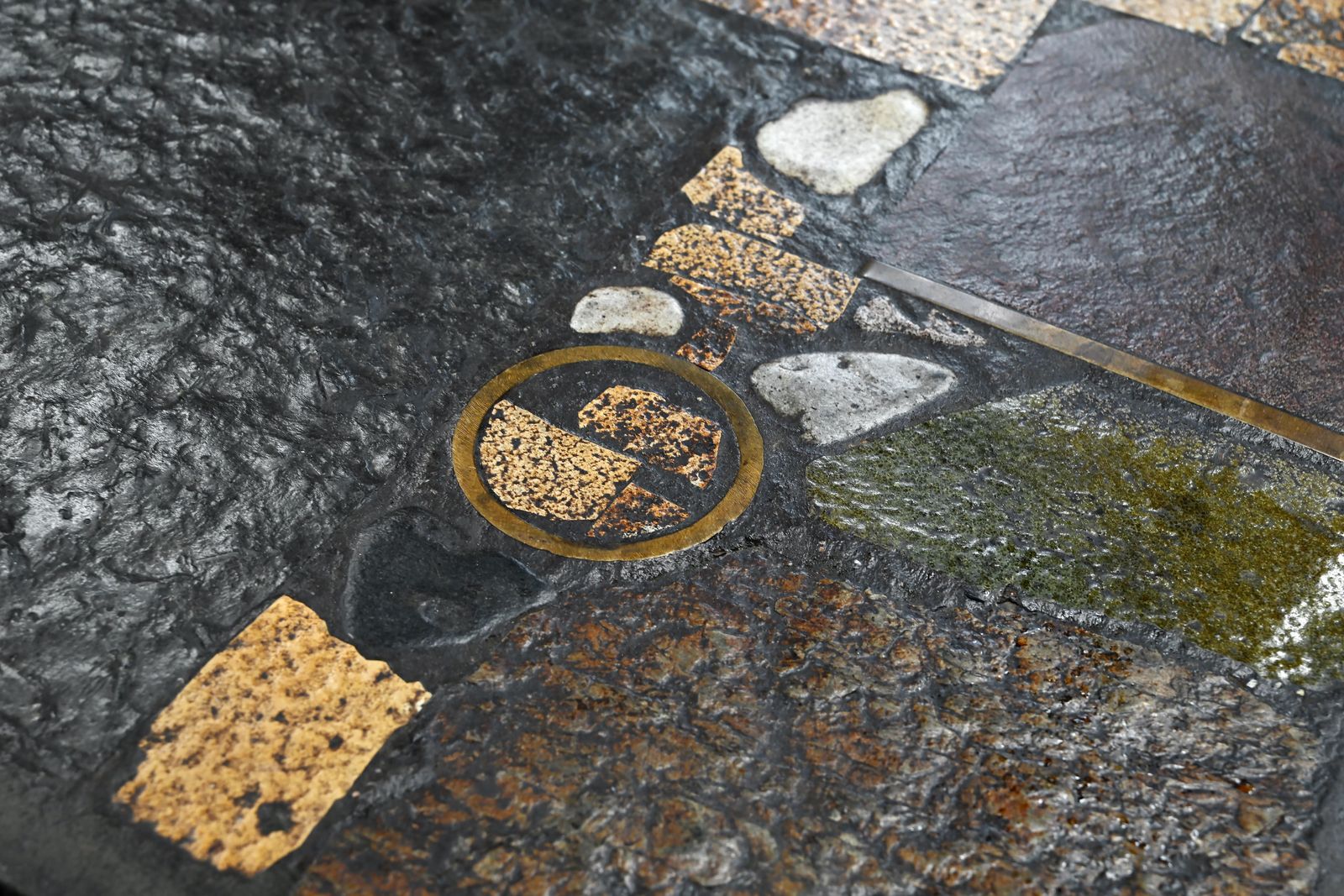 Paul Kingma Slate, Stone, And Brass Inlaid Coffee Table, 1970's photo 4146.0