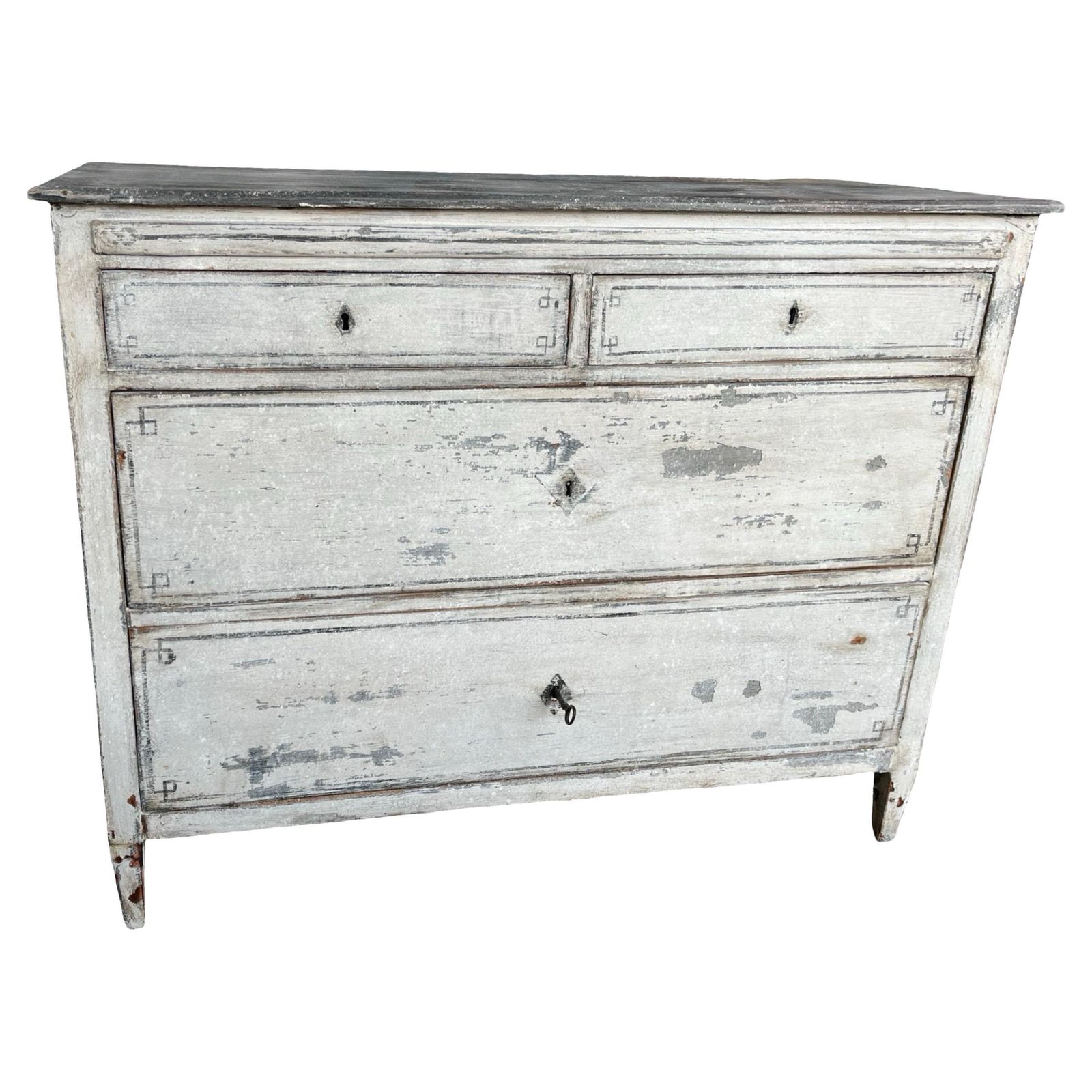 Painted Neoclassical Italian Walnut Commode, Chest Of Drawers