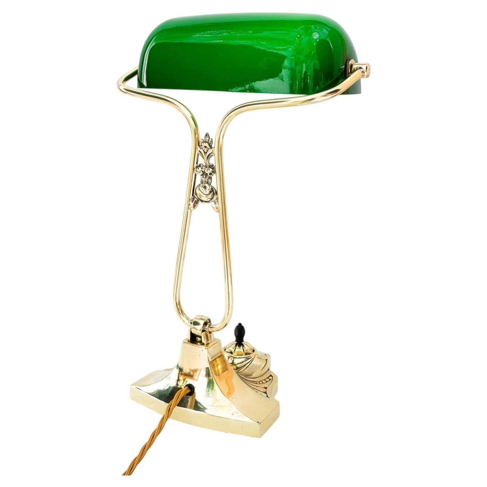 Swiveling Banker Table Lamp With Green Glass Shade Vienna Around 1920s