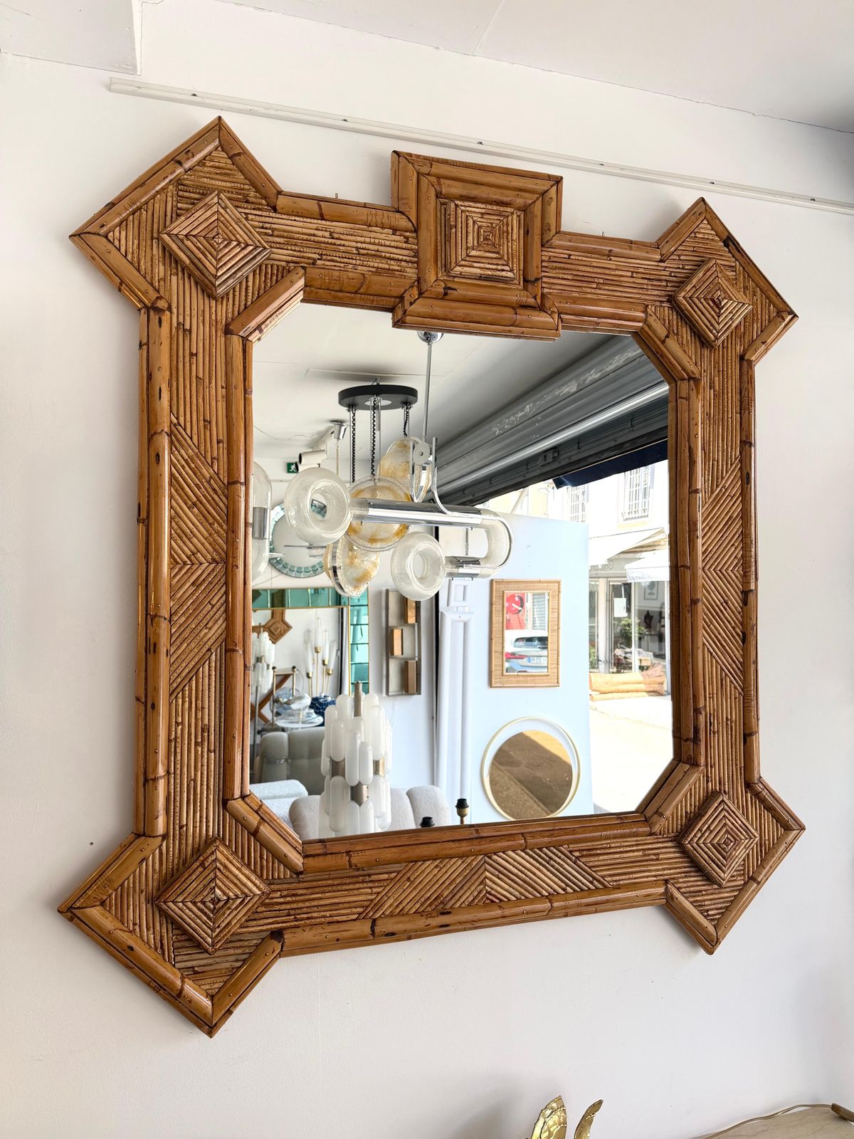 Large Bamboo And Rattan Mirror By Vivai Del Sud. Italy, 1970s photo 6305.0