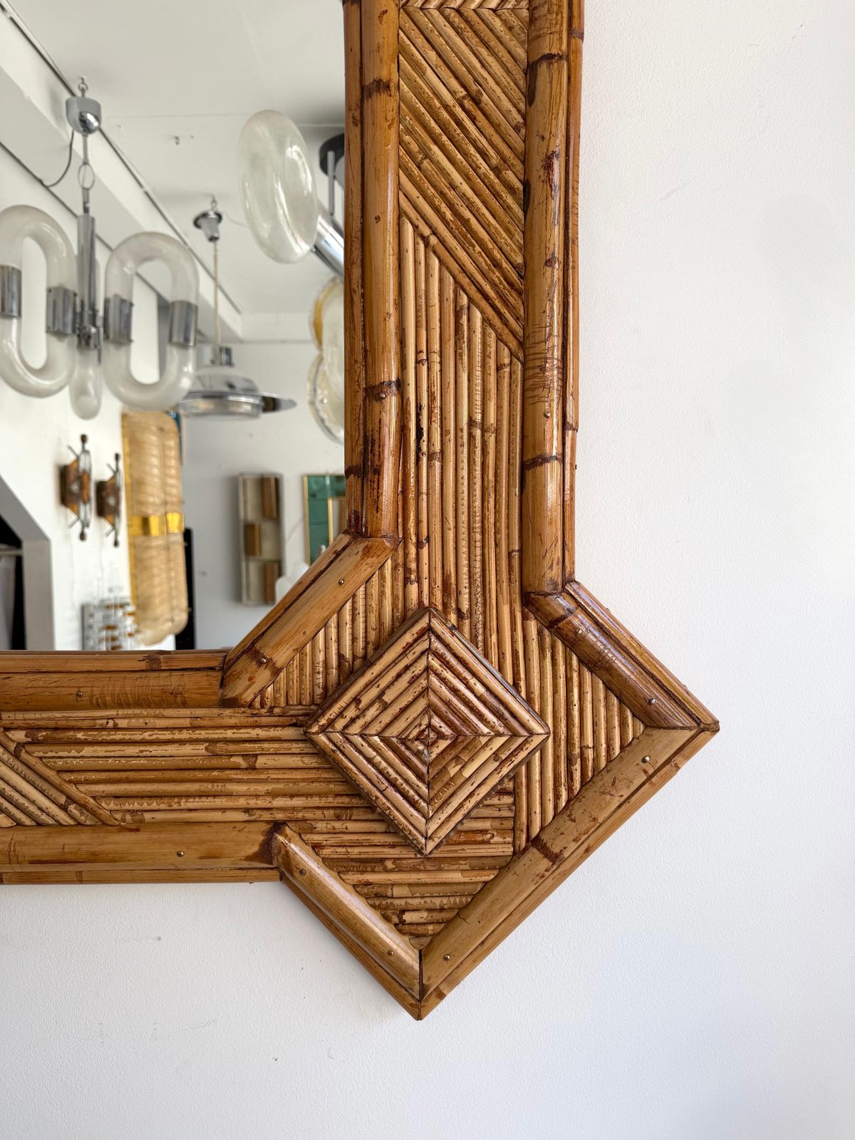 Large Bamboo And Rattan Mirror By Vivai Del Sud. Italy, 1970s photo buy