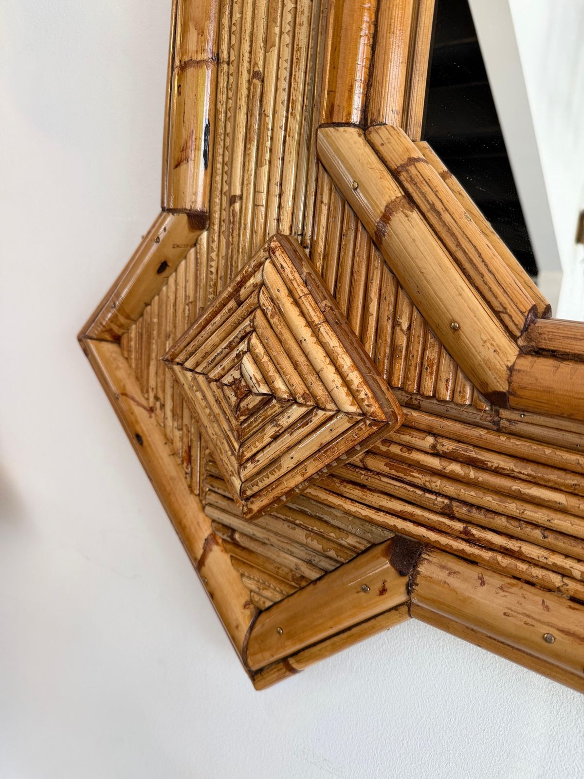 Large Bamboo And Rattan Mirror By Vivai Del Sud. Italy, 1970s photo vintage