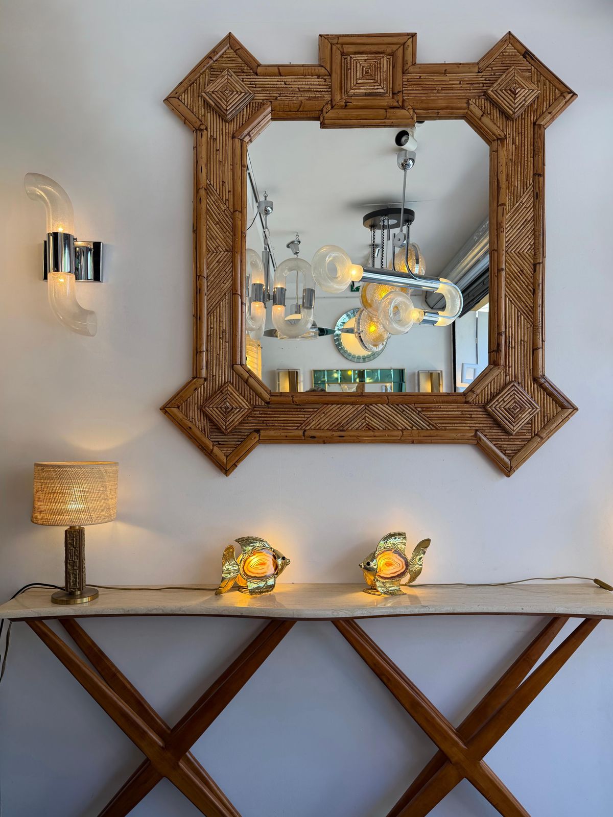 Home Decor Large Bamboo And Rattan Mirror By Vivai Del Sud. Italy, 1970s photo
