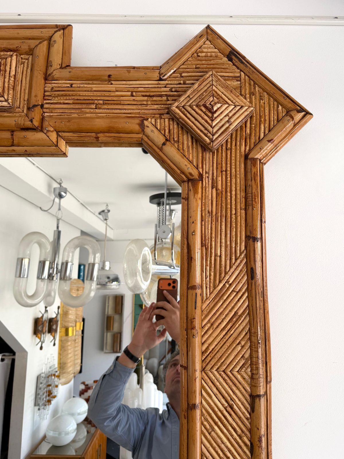 photo vinterior Large Bamboo And Rattan Mirror By Vivai Del Sud. Italy, 1970s