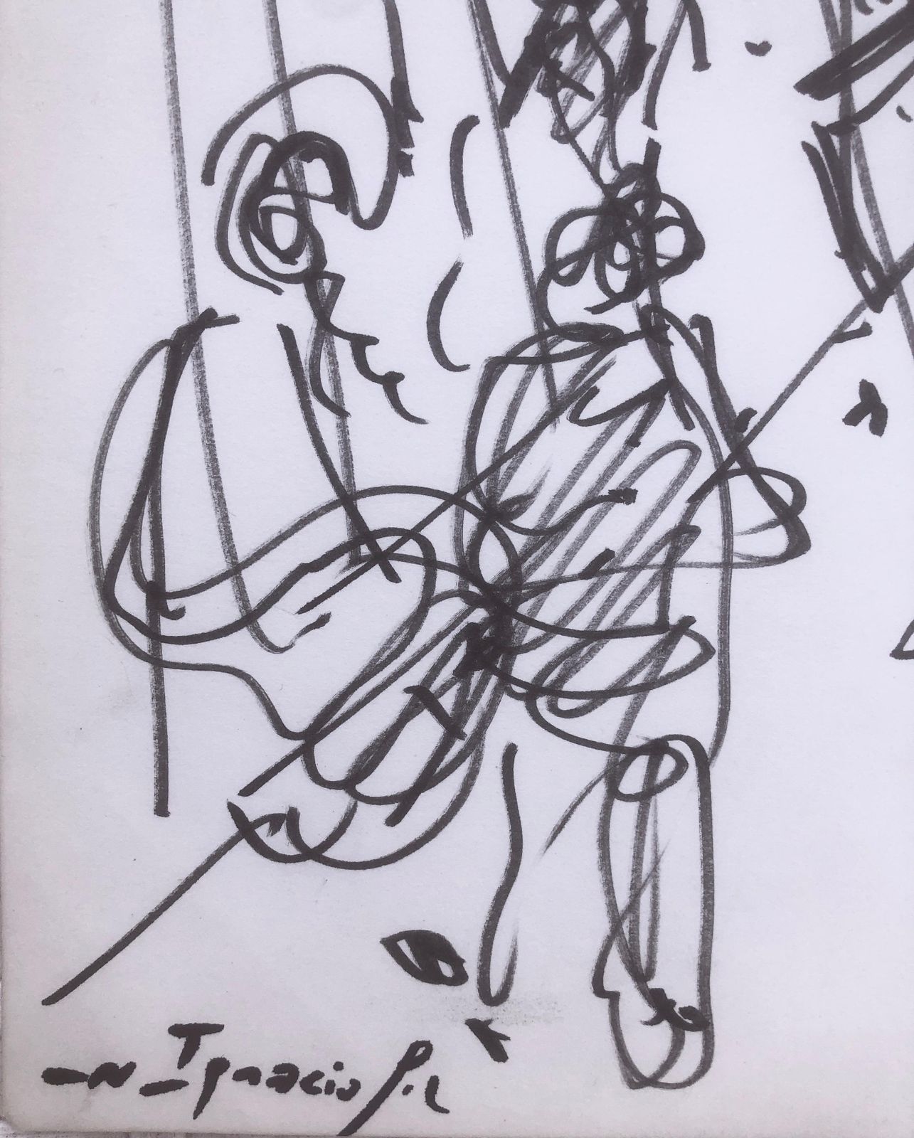 Ignacio Gil Sala – Spaans expressionistisch markeringtekening met balletdansers en theaterscène, ca. 1985 photo furniture