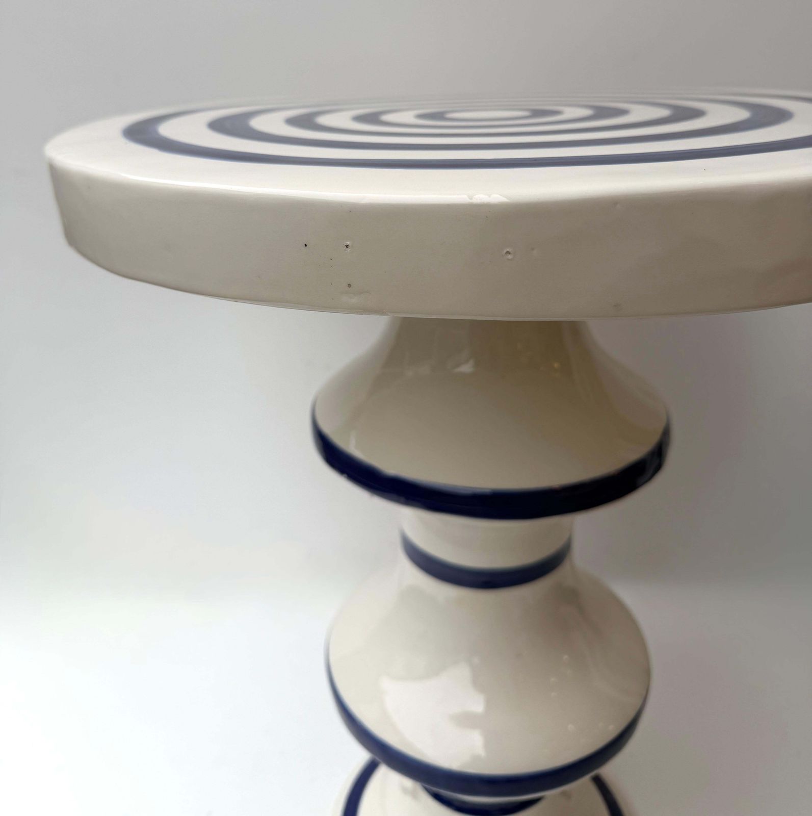 photo vinterior Contemporary Pair Of Blue And White Ceramic Stripe Side Tables. Italy