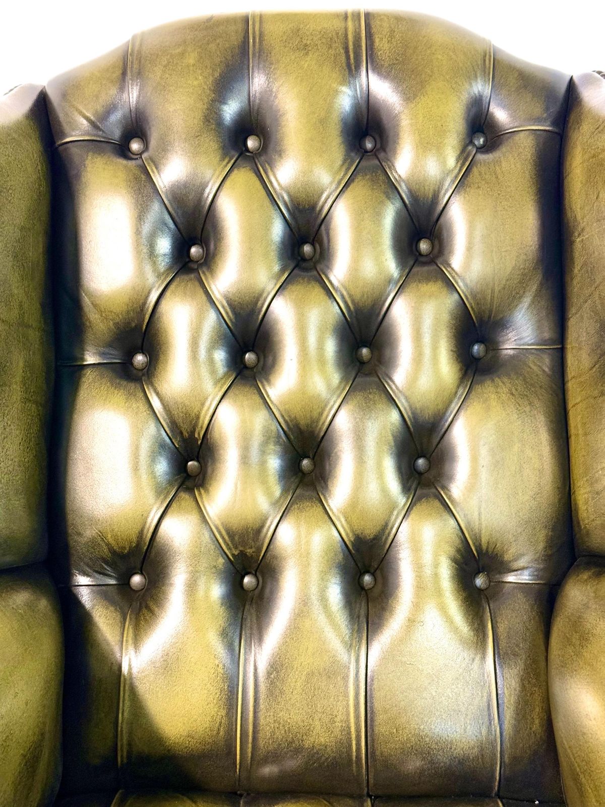 Vintage Chesterfield Style Green Leather Swivel Desk Chair photo vinterior