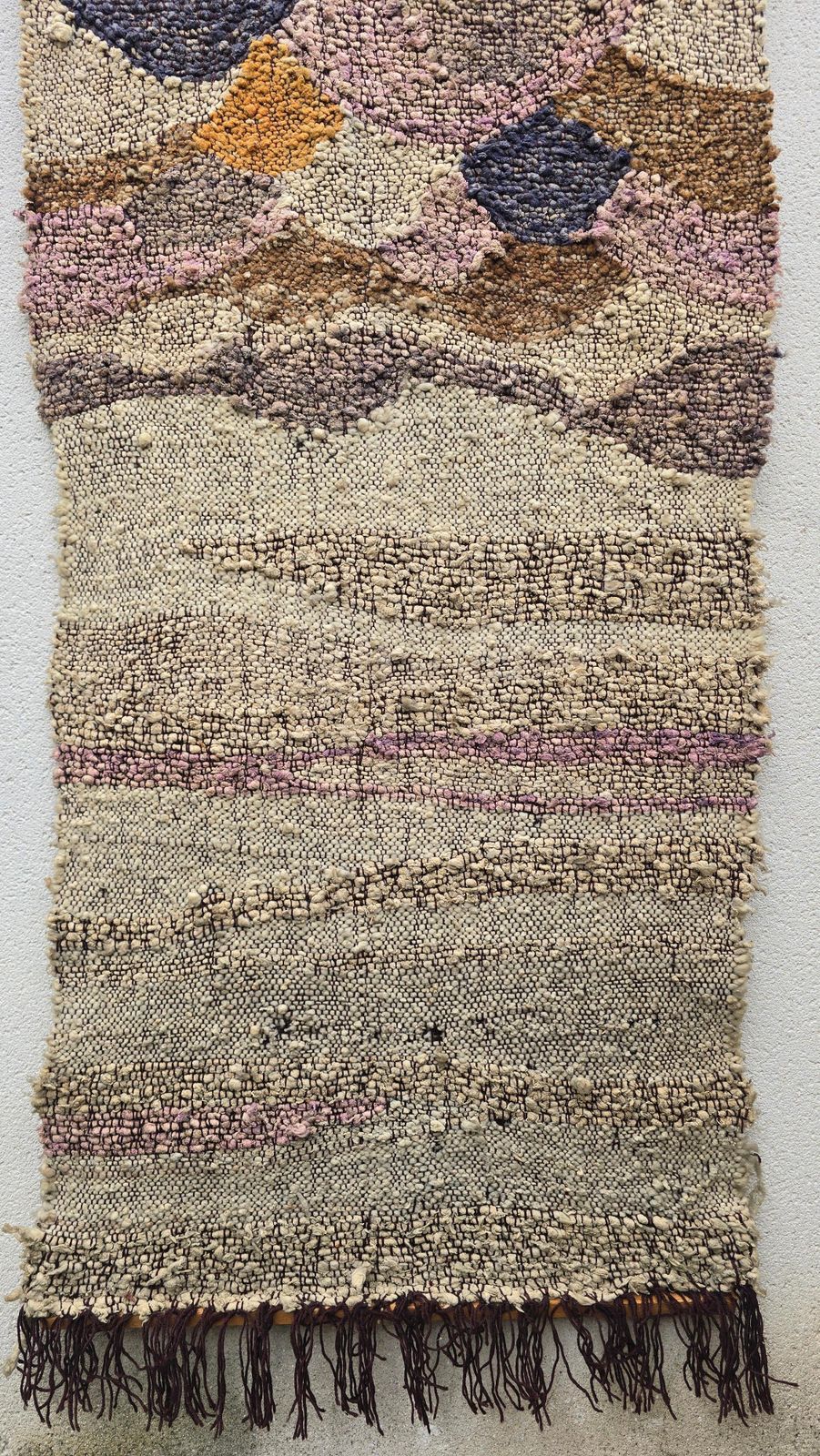 Large 1970s Handwoven Wool Fiber Art Wall Hanging, Sculptural Brutalist Textile photo vintage