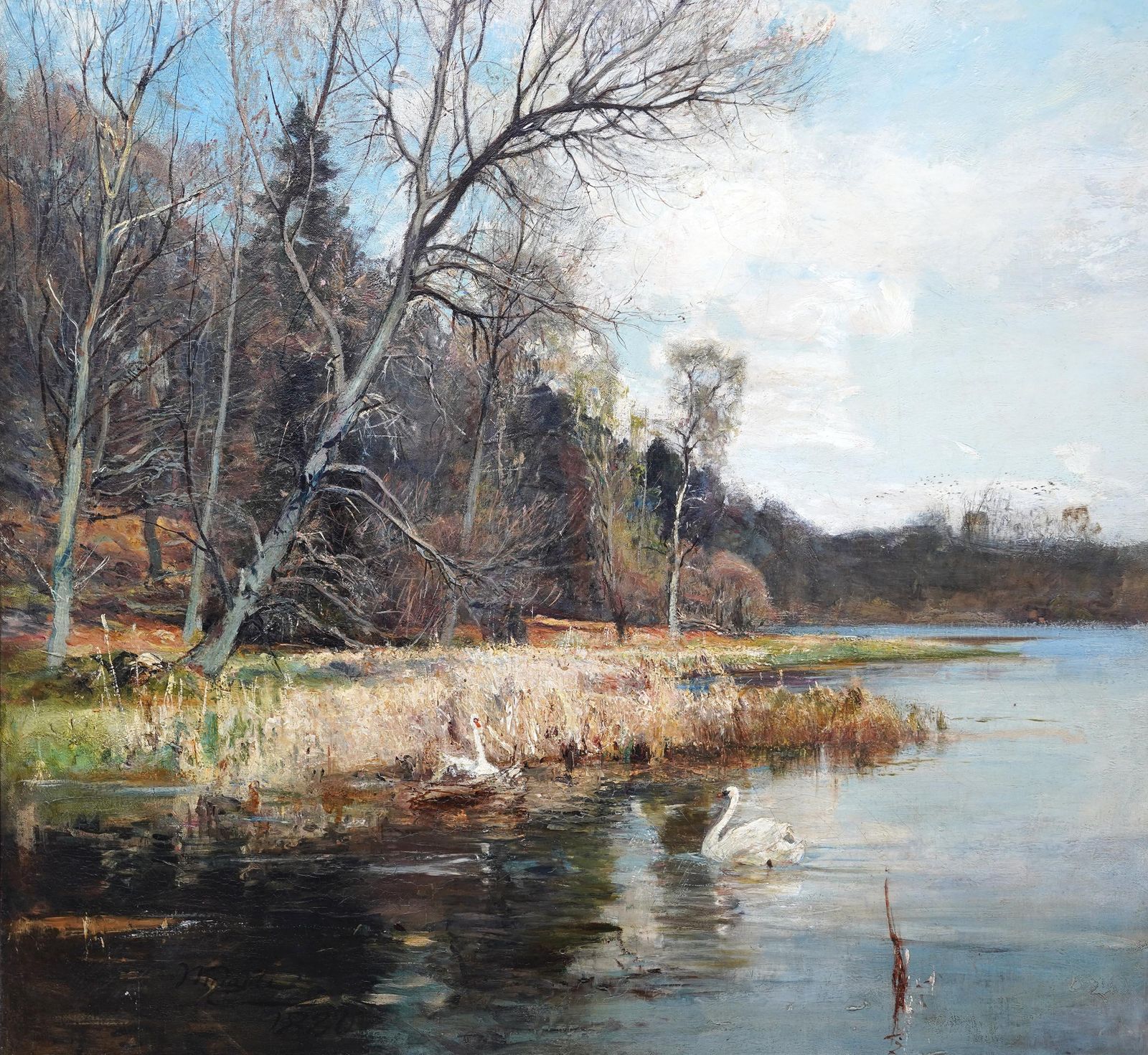 Swans Nest Landscape   British Victorian Impressionist Art Exhib Oil Painting photo for sale