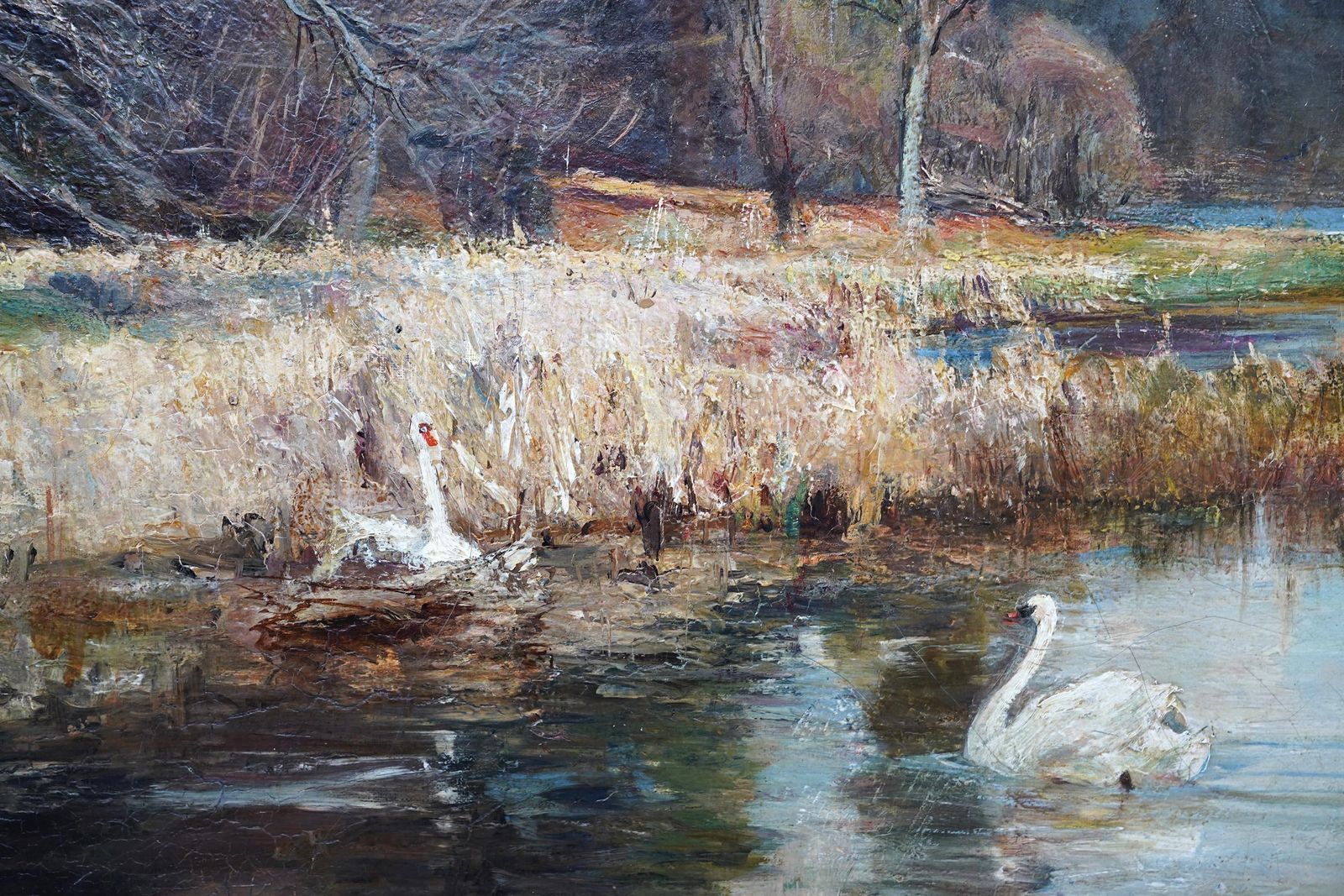 Swans Nest Landscape   British Victorian Impressionist Art Exhib Oil Painting photo Art