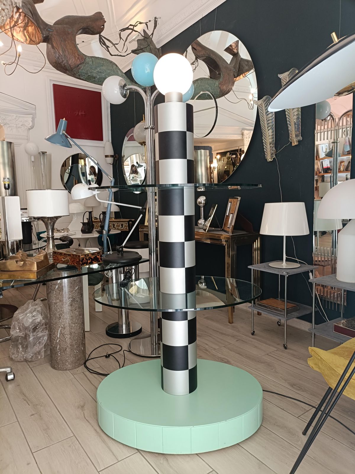 Alessandro Mendini Attr. Memphis Floor Lamp With Glass Shelves, 1970s photo vintage