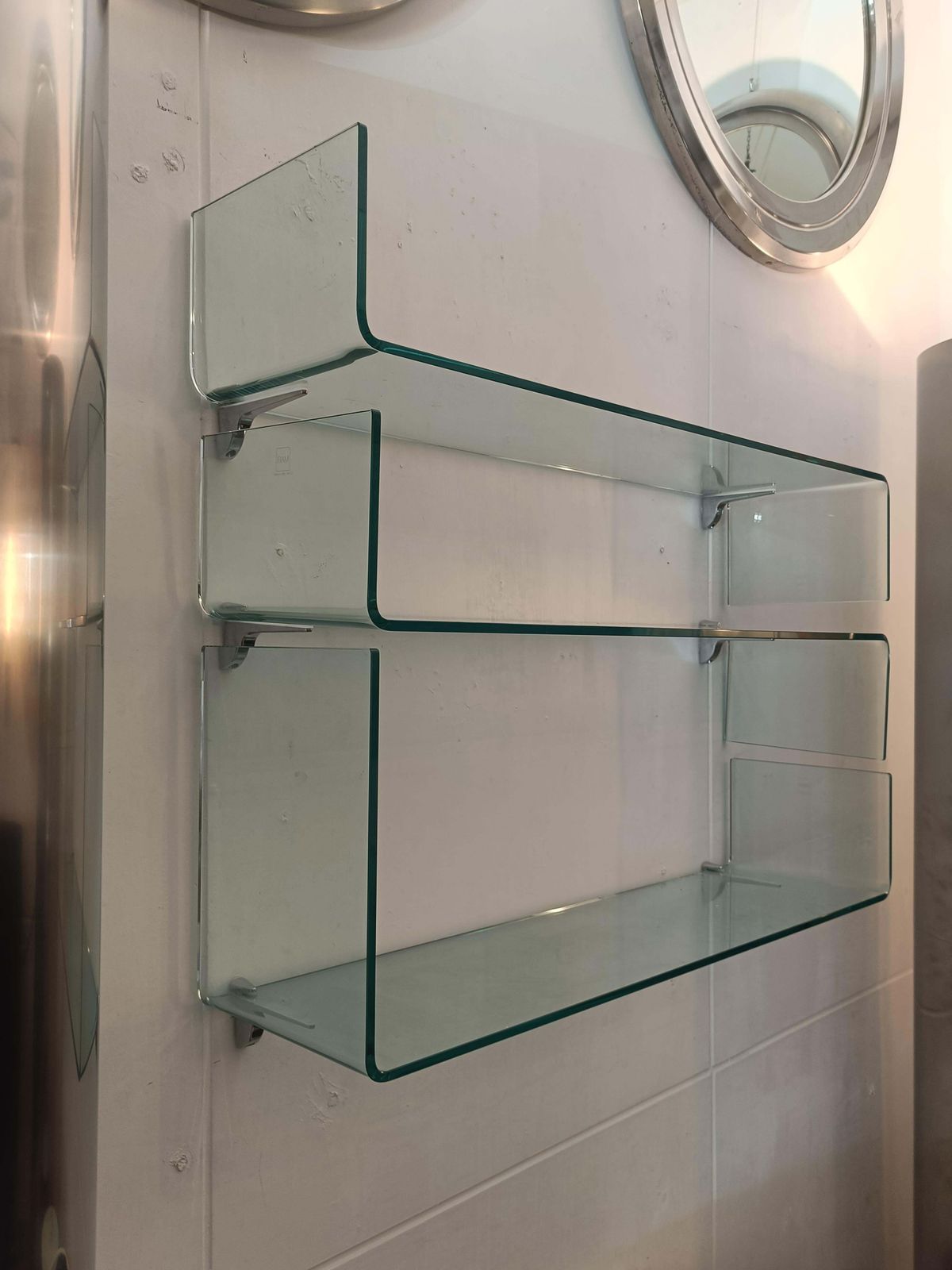 Luca Casini For Fiam Set Of 3 Glass Shelves "Babila," Italy 1990s photo furniture