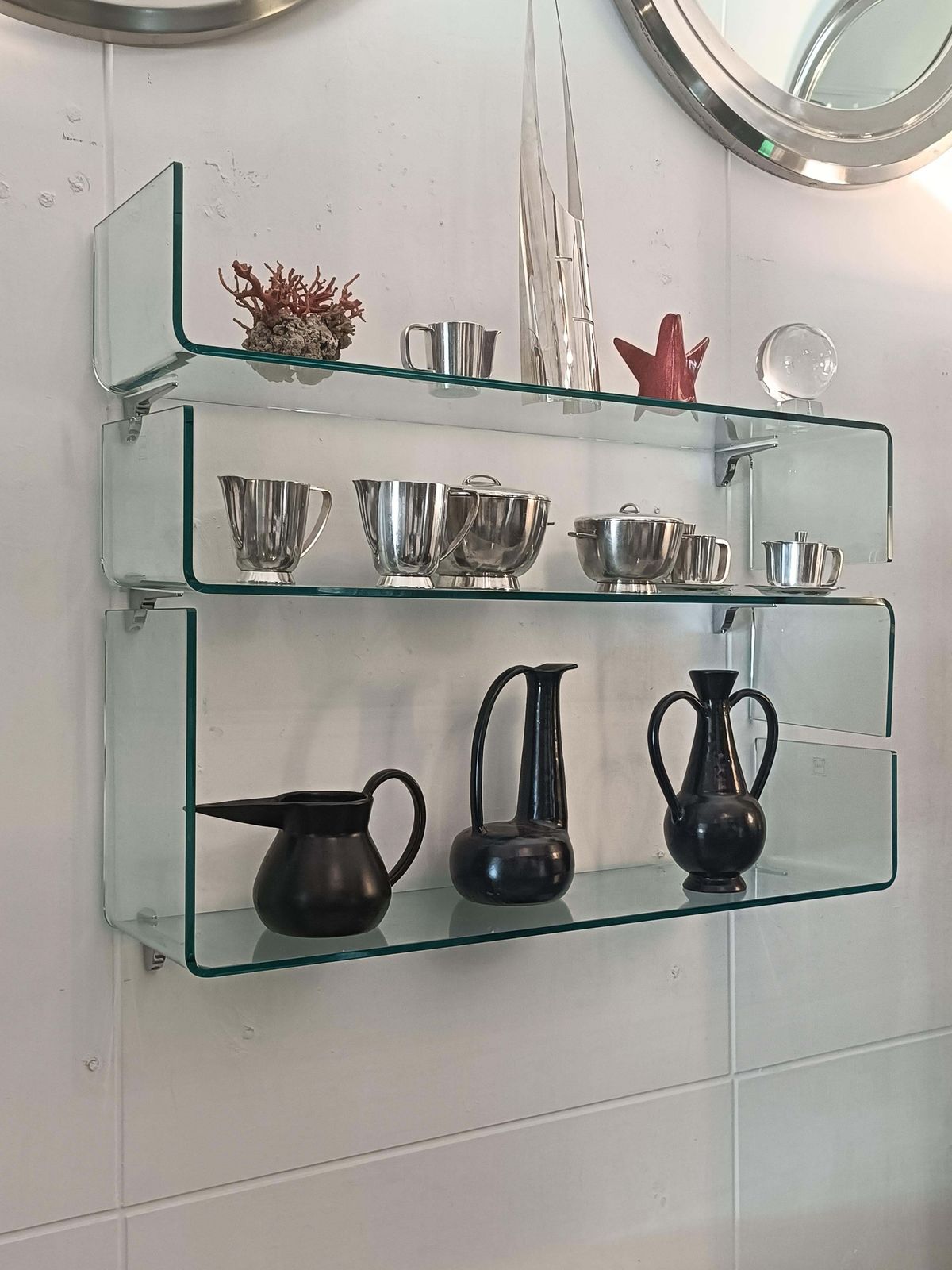 Luca Casini For Fiam Set Of 3 Glass Shelves "Babila," Italy 1990s photo vintage