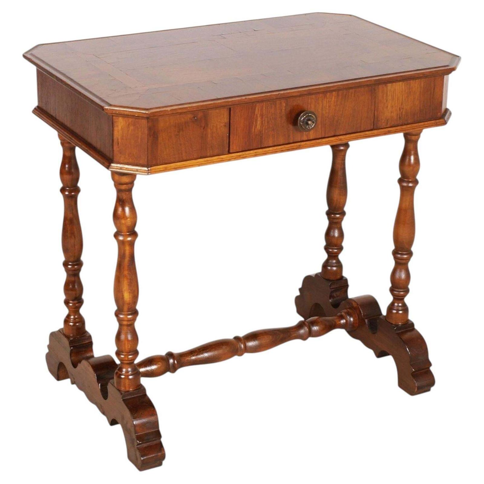 19th Century Italian Walnut Writing Table With Inlay, Drawer, Asolo Provenance