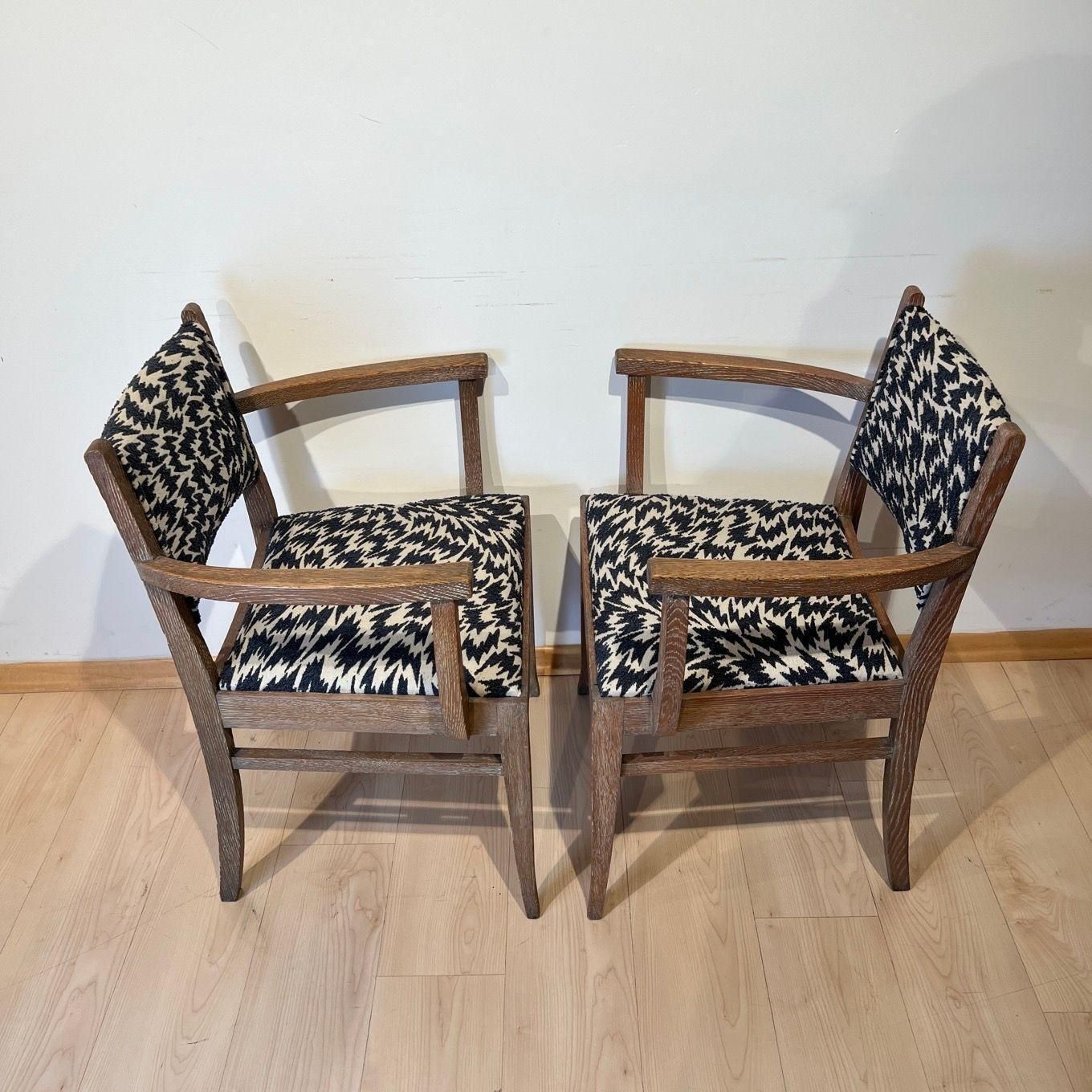 Pair Of Art Deco Armchairs, De Coene Frères, Limed Oak, Belgium Circa 1935 photo vintage