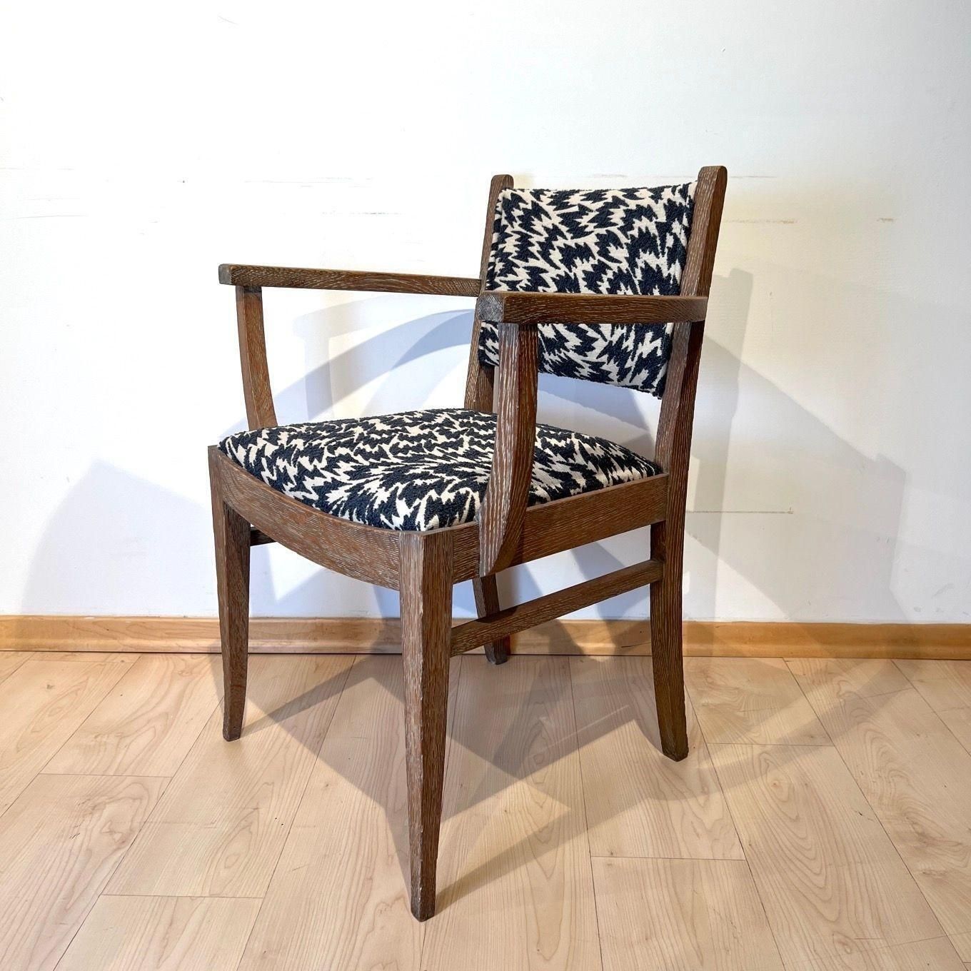 Meubels Pair Of Art Deco Armchairs, De Coene Frères, Limed Oak, Belgium Circa 1935 photo