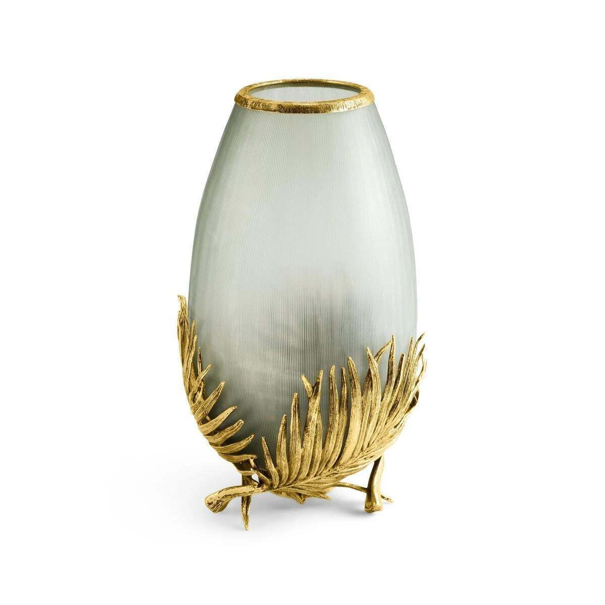 Pair Of Medium Contemporary Gold Metal & Frosted Glass Palm Vase photo 1553.0