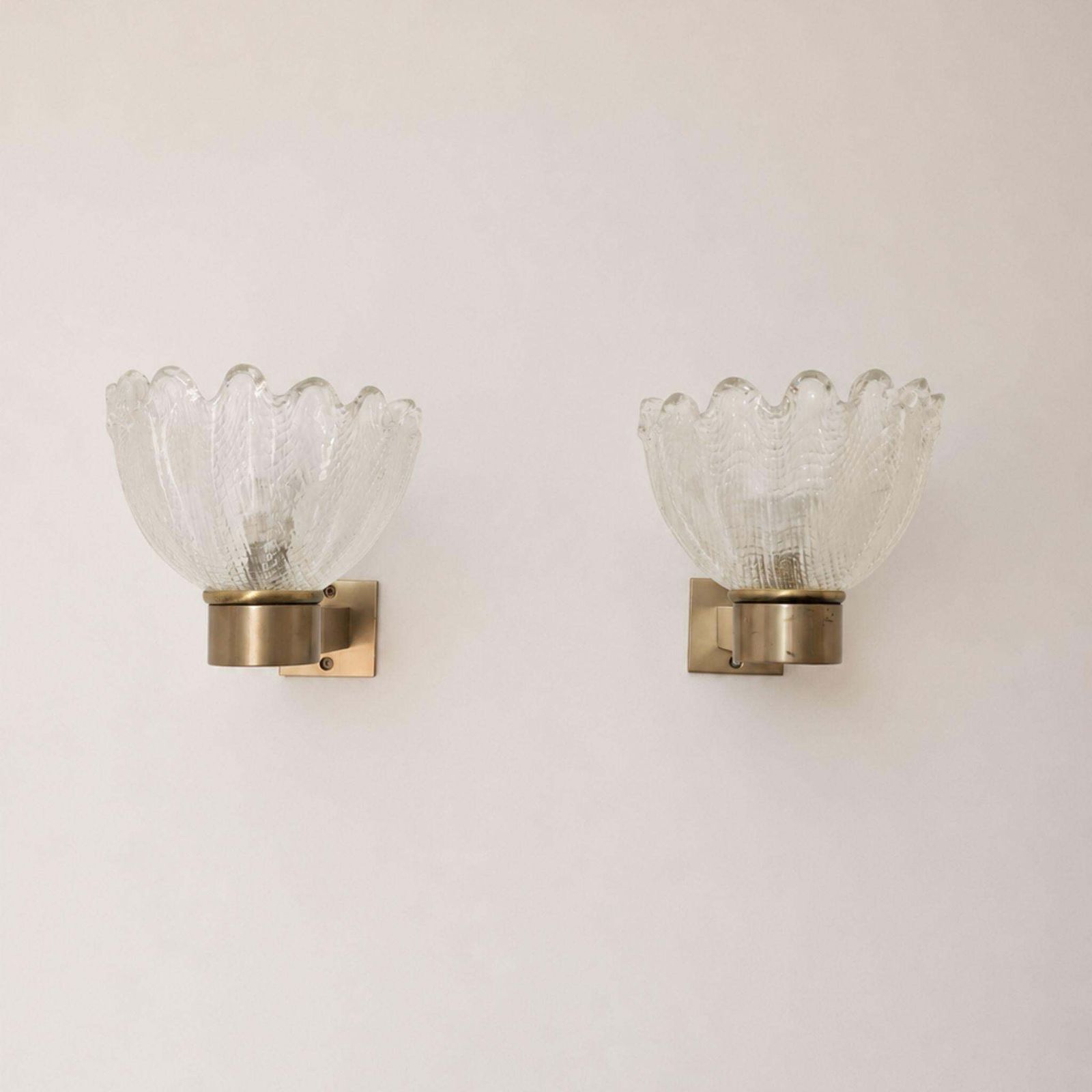 Pair Of 1950s Barovier & Toso Style Murano Glass And Satin Brass Wall Sconces photo 1382.0