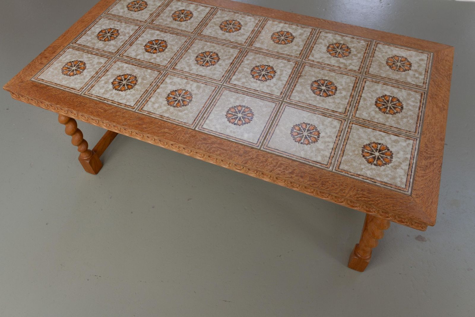 photo vinterior Scandinavian Modern Oak And Tile Coffee Table In Kjærnulf Style, 1960s.
