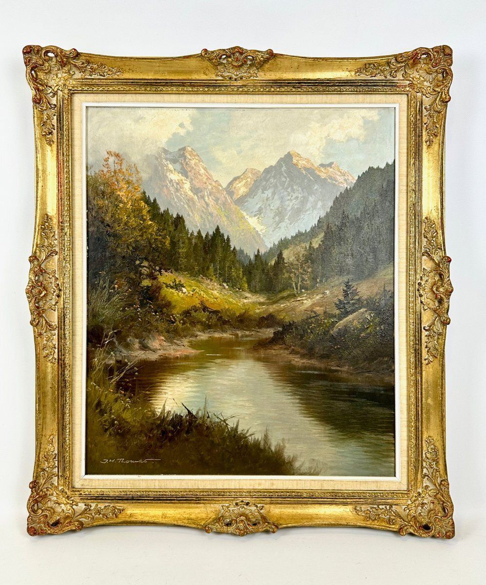 Josef Heinrich Thomas, Sonnenspitze Landscape, Oil On Canvas, 1970s, Framed photo vinterior