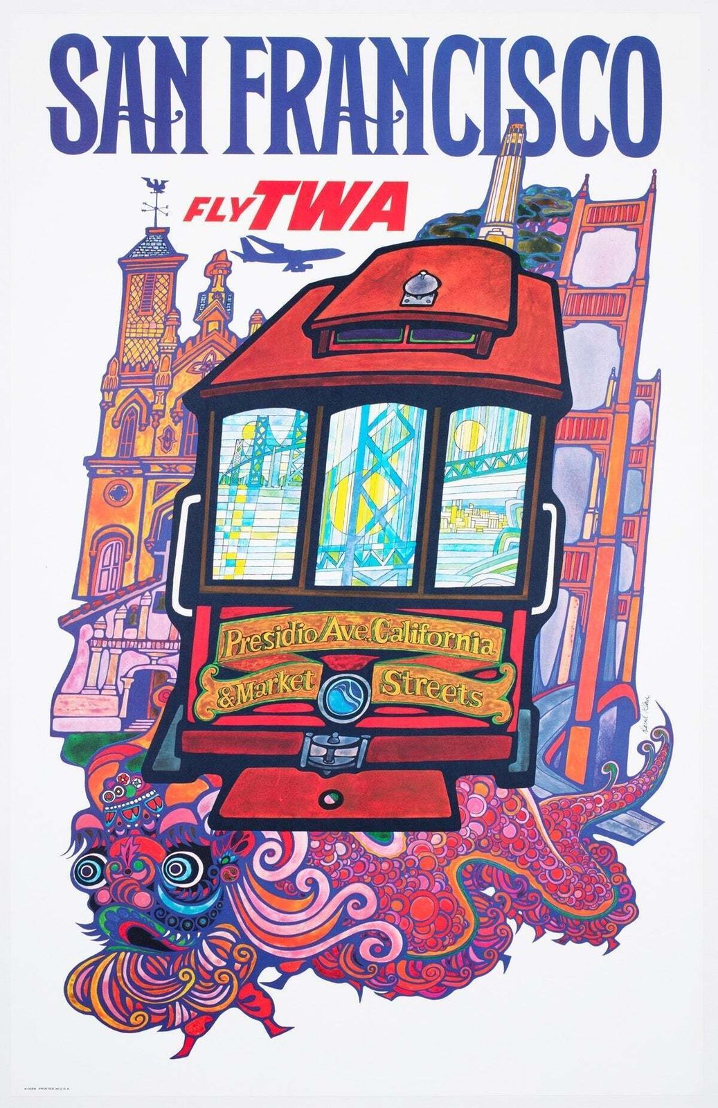 Twa San Francisco C1960s Airline Travel Advertising Poster, David Klein