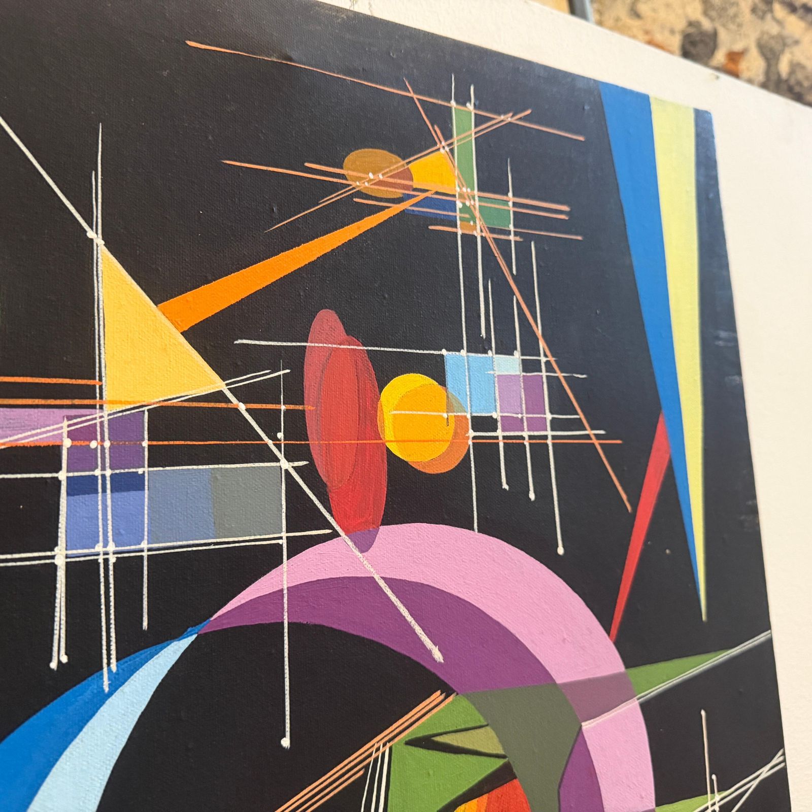 A 1980s Kandinsky Style Futurist Abstract Italian Oil Painting By Libero Vitali photo Art