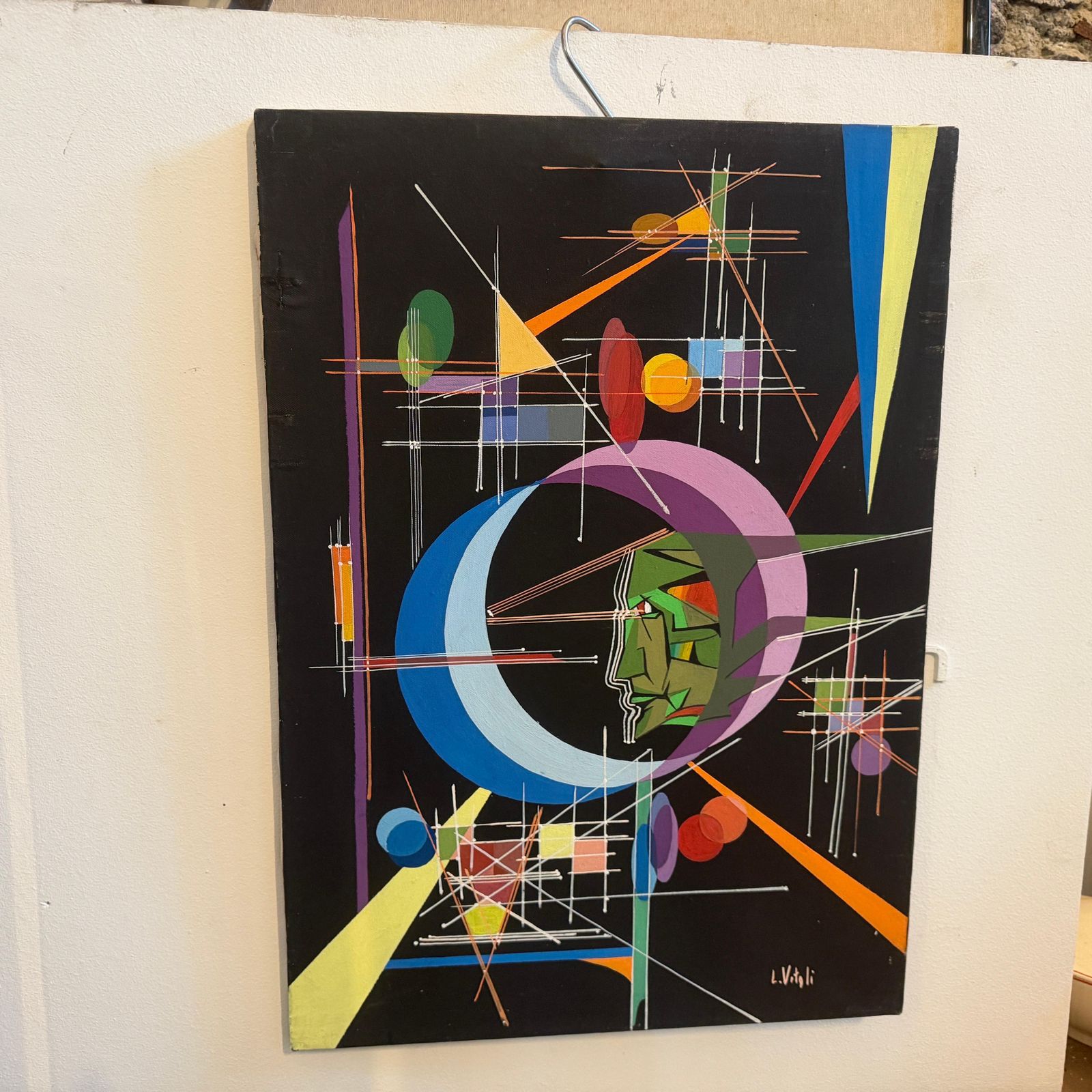 A 1980s Kandinsky Style Futurist Abstract Italian Oil Painting By Libero Vitali photo vintage