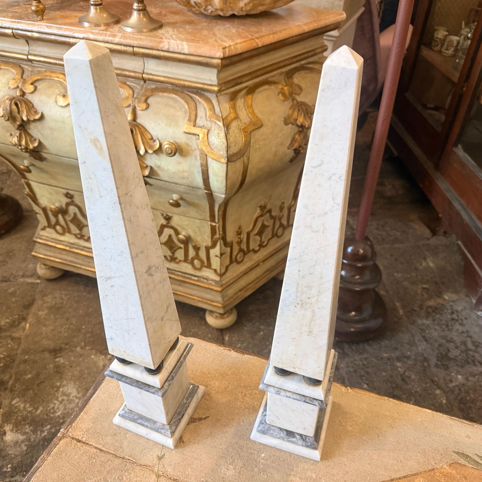 A Pair Of Art Deco White Carrara Marble And Black Marble Italian Obelisks photo buy
